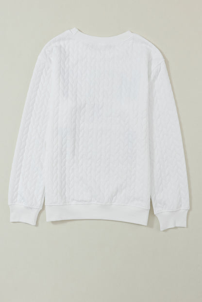 White XOXO Chenille Letter Patch Quilted Sweatshirt