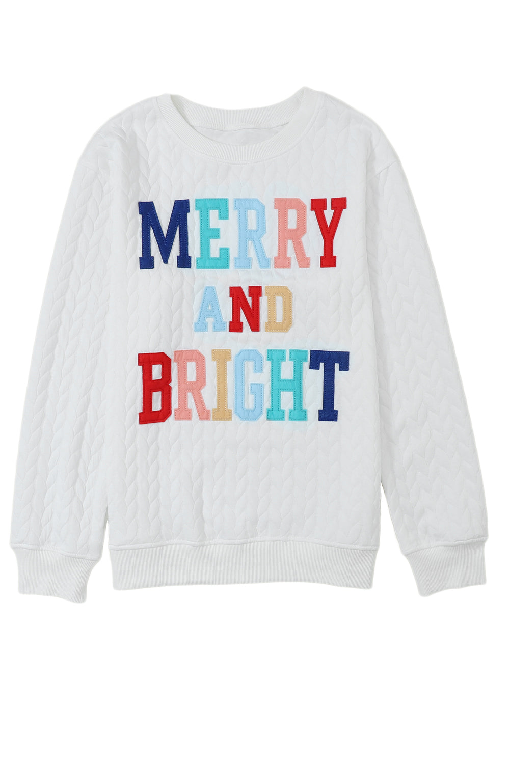 White XOXO Chenille Letter Patch Quilted Sweatshirt