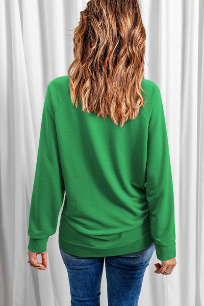 Green St Patricks LUCKY Clover Graphic Raglan Sleeve Sweatshirt