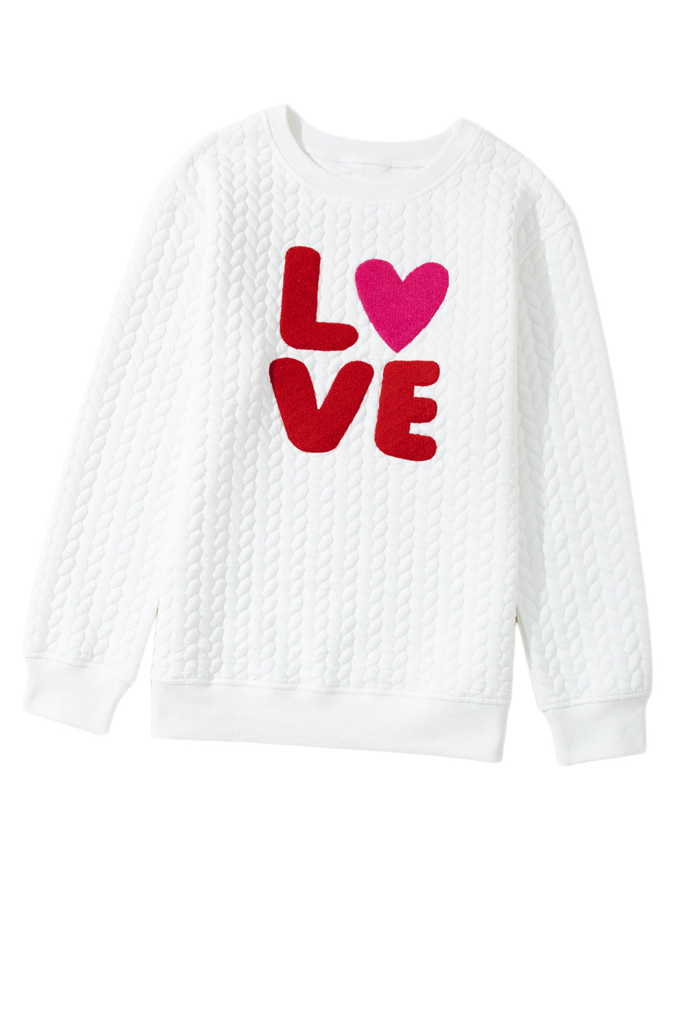 White XOXO Chenille Letter Patch Quilted Sweatshirt