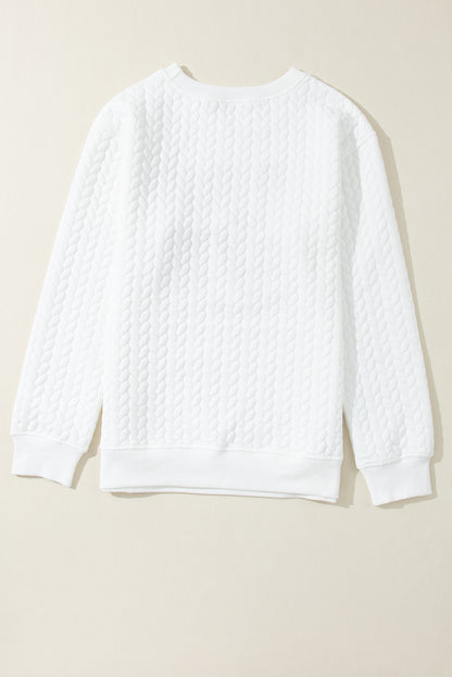 White XOXO Chenille Letter Patch Quilted Sweatshirt