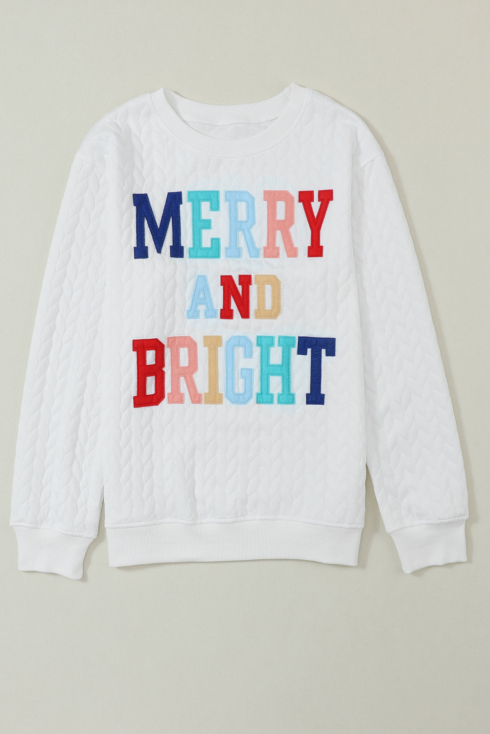 White XOXO Chenille Letter Patch Quilted Sweatshirt